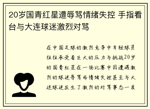 20岁国青红星遭辱骂情绪失控 手指看台与大连球迷激烈对骂